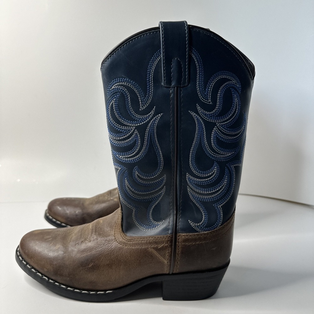 Cody‎ James Blue/Brown Leather Round Toe Pull On Western Boots Youth Size 4 D - Picture 5 of 12
